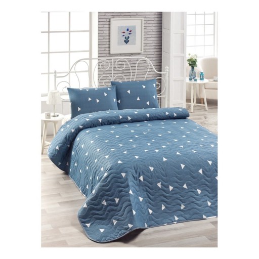 Set cuvertură și 2 fețe de pernă din bumbac Lesso Duro, 200 x 220 cm, albastru