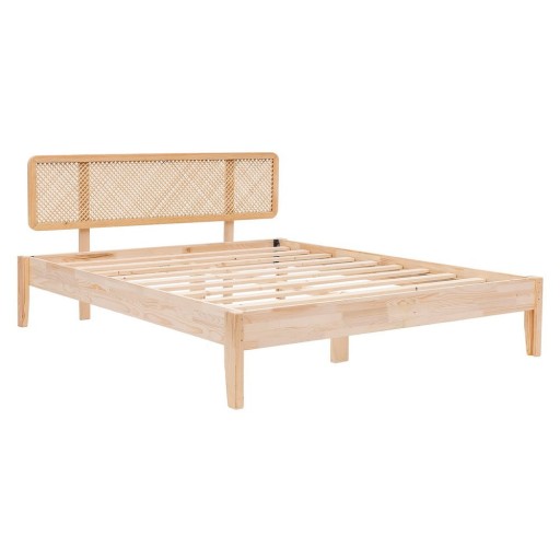 Pat matrimonial în culoare naturală din lemn de molid cu somieră 180x200 cm Izabelya – Kalune Design