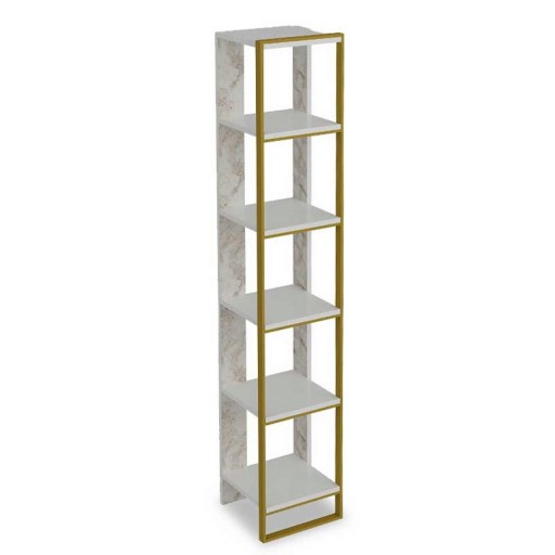 Corp biblioteca Marble, Pakoworld, 32x31.5x178.5 cm, PAL/metal, alb marmorat/auriu