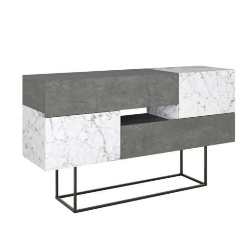 Bufet inferior Roberta, Pakoworld, 145x40x82 cm, PAL/metal, gri vintage/alb marmorat