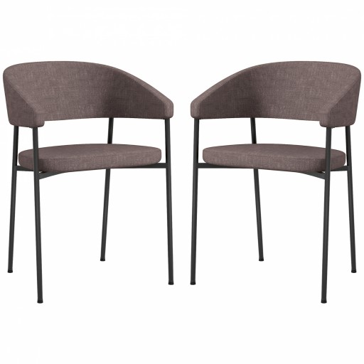 HOMCOM Set 2 Scaune Tapițate cu Cotieră și Spătar dintr-o Singură Bucată, Scaune Moderne din In și Țesătură cu Efect de Oțel, 59x56x78 cm, Maro