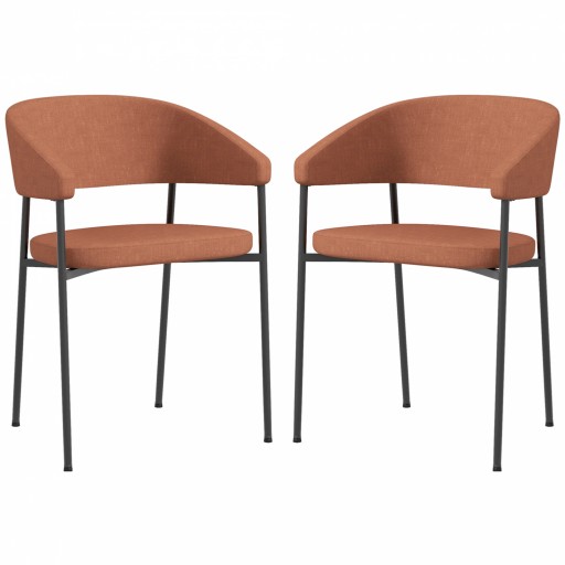 HOMCOM Set 2 Scaune Tapițate cu Cotieră și Spătar dintr-o Singură Bucată, Scaune Moderne din In și Țesătură cu Efect de Oțel, 59x56x78 cm, Portocaliu
